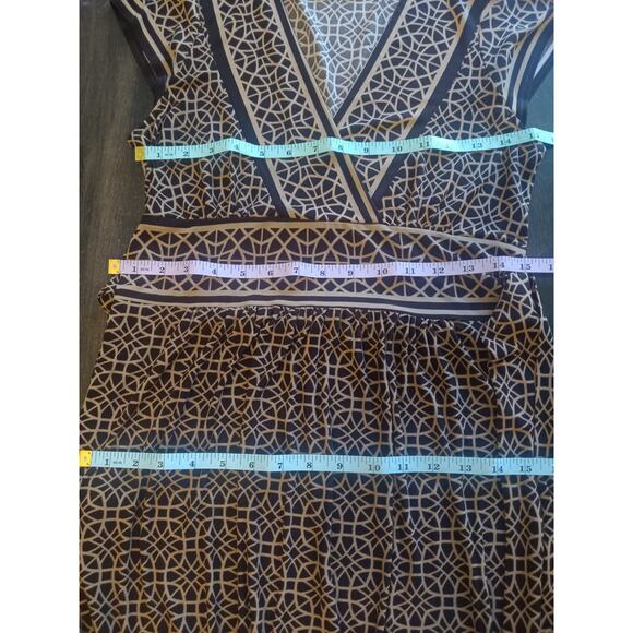 City Triangles Brown Geometric Print Dress | V-Neck Cap Sleeve Stretchy A-Line - Picture 4 of 6